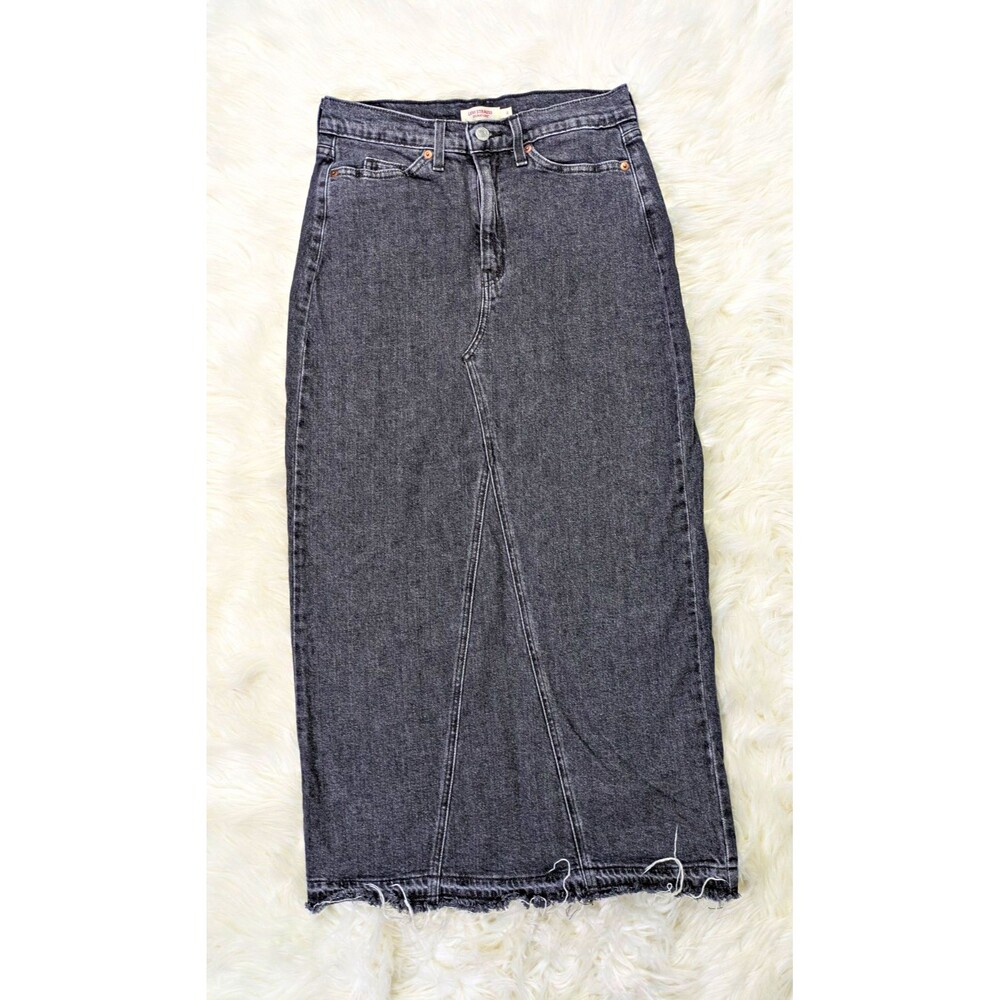 Levi Strauss Signature Gray Denim Midi Pencil Skirt Pockets Slit Womens 4 Casual